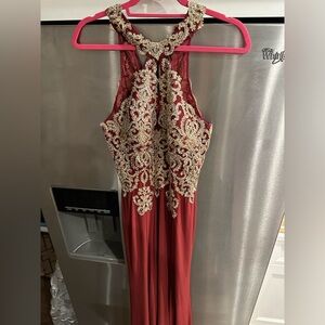 Red and gold gown